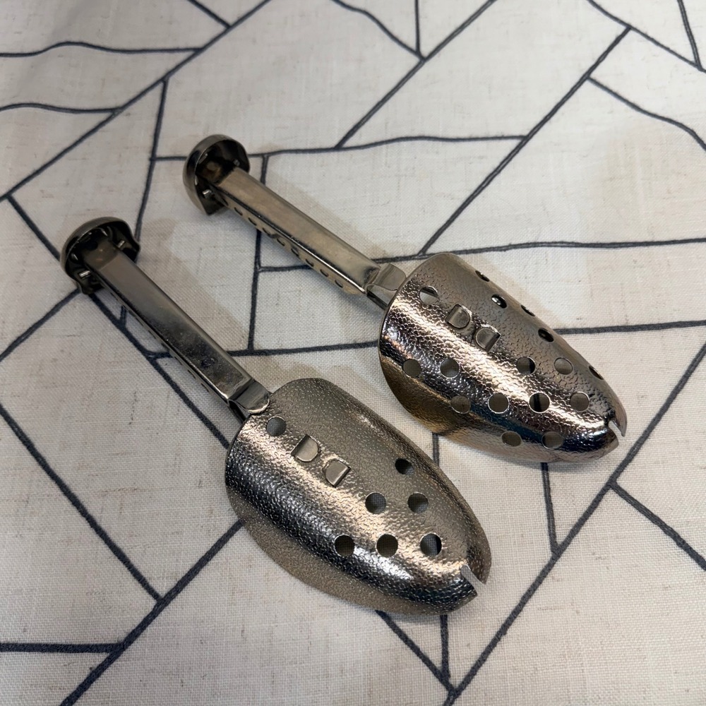 Ekco Shoe Trees Adjustable Silver Metal Vintage USA Made Perforated Pair